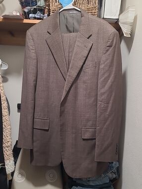 Vintage Oscar De La Renta Men's Dress Suit Brown Plaid